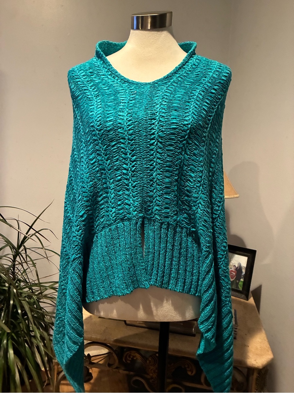 Chico's Teal Open-Knit Sweater Poncho Size L/XL NEW With Tags